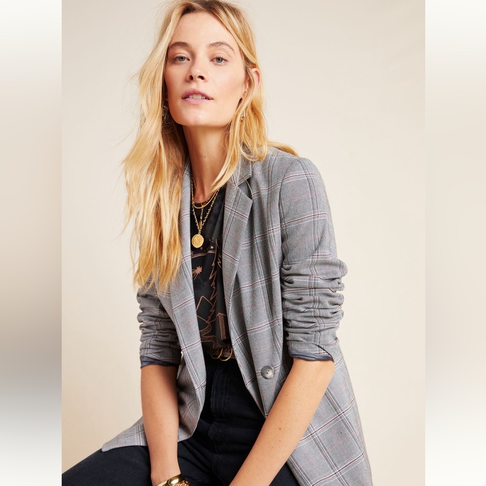 Anthropologie Seen Worn Kept Gray Plaid Blazer Size 4